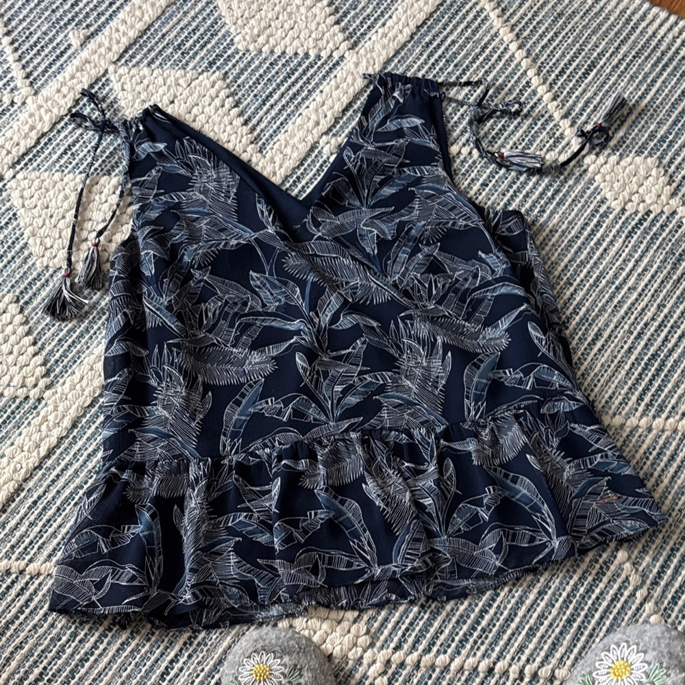 Tommy Hilfiger Navy and White Leaf Print Blouse